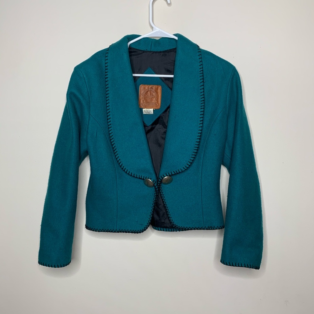 Vintage 90s teal wool cropped Southwest jacket (bag12)